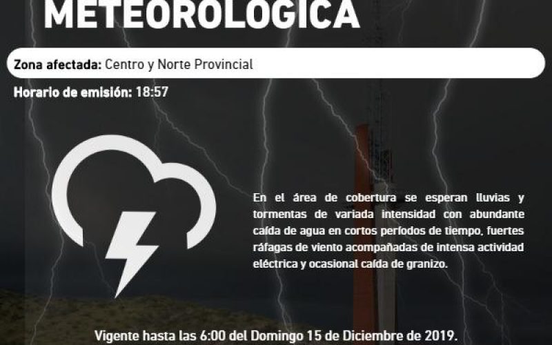 Alerta por tormentas fuertes para el centro y norte provincial