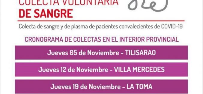 Realizan colectas voluntarias de sangre y plasma en el interior provincial